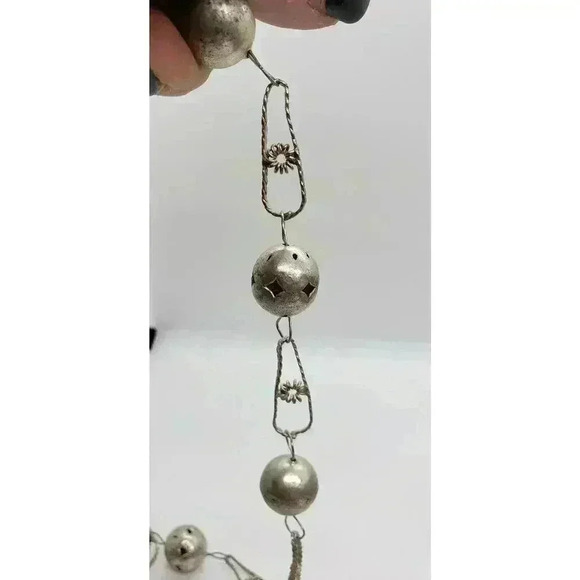 Vintage silver wedding necklace Mexican traditional Long Ball Bead Chain - Picture 5 of 7